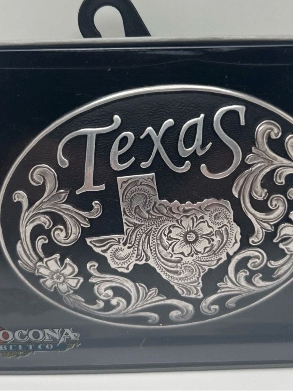 NWT Nocona Men's Oval Texas Western Belt Buckle Silver & Black Ornate Scroll